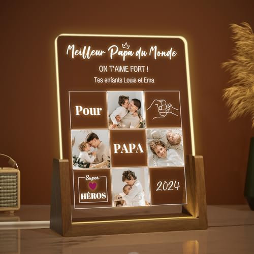 LUCKOR Cadeau Noel Papa Original - Cadre Papa Personnalisé - Idee Cadeau Papa - Papa Cadeau Personnalisé Noël et Anniversaire - Cadeaux Pere - Lampe Personnalisée avec Photo