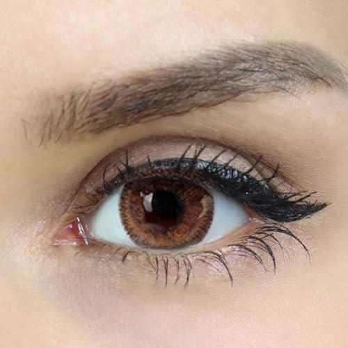 Kontaktlinsen farbig ohne Stärke | farbige 1-Monatslinsen | weiche Linsen | 2 Stück Farblinsen + Linsenbehälter | 0.0 Dioptrien | natürliche Farben | Juice Brown (Juice Brown)