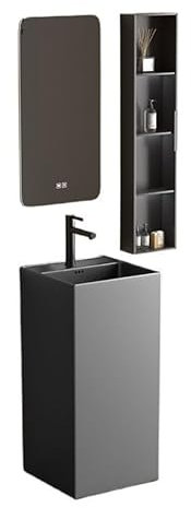 Lavandino con Piedistallo Lavabo da bagno su piedistallo con colonna in ceramica quadrata, lavabo da pavimento, lavabo con foro for troppopieno e gocciolatoio, rubinetto/specchio/armadietto opzionale