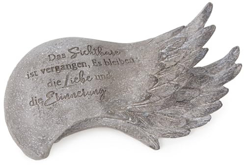 Logbuch-Verlag Engelsflügel Grabschmuck Engel 19,5 x 10,5 x 6,5 cm Deko Grab Allerheiligen frostfest Creme beige mit Spruch