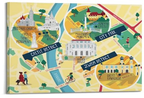 WZKTCL Karten-Poster, Ungarn, Budapest, Reisekarte, Poster, dekorative Malerei, Leinwand, Wandposter und Kunstdruck, moderne Familienschlafzimmer-Dekoration, Poster, 20 x 30 cm