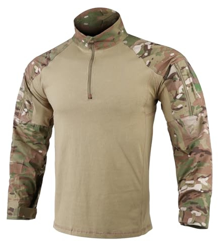KRYDEX GEAR Herren Combat Shirts mit Ellbogenschützern G4 Kampfhemden Taktisches Langarmhemd für Militär Outdoor Airsoft Kampf Jagd (MC, L)