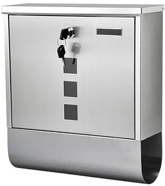 xjdagaoge Edelstahl-Briefkasten postkasten mit Zeitungsfach Großraum briefkästen mit Schlüsselschloss Wasserdicht Gebürstetes Silber 33 * 8.5 * 30cm