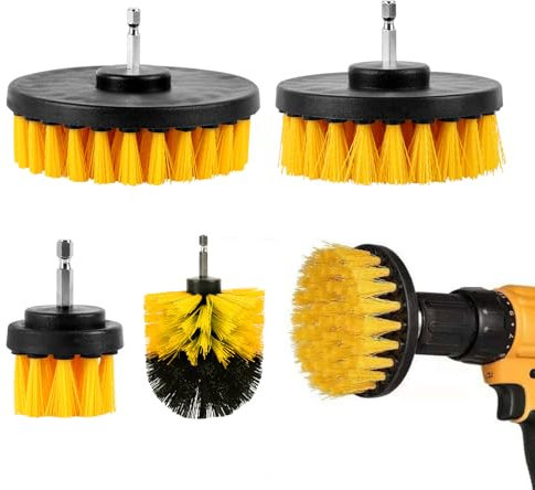 Ciusdkler Brosse pour Perceuse Set, 4 Piece Brosse Nettoyage Perceuse 2''/ 3.5''/ 4''/ 5'', Jaune Brosse Nettoyage for Bathtubs, Bathroom Sinks, Kitchen Sinks, Kitchen Walls