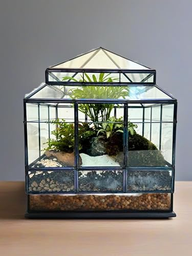 Terrarium de cristal de gran tamaño, con elegante estructura negra metálica, para terrario con forma de invernadero romántico, diseño único (sin plantas), ideal para crear terrarios de bricolaje