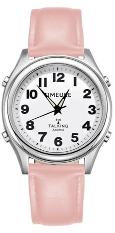 Sprechende Uhr, Funkwellen Steuerung, Sprachansage von Uhrzeit/Datum/Alarm, Stundenansage, Kein Aufladen nötig, Keine App erforderlich, Geeignet für Senioren/Sehbehinderte, TU-0901 (Rosa, Damen)