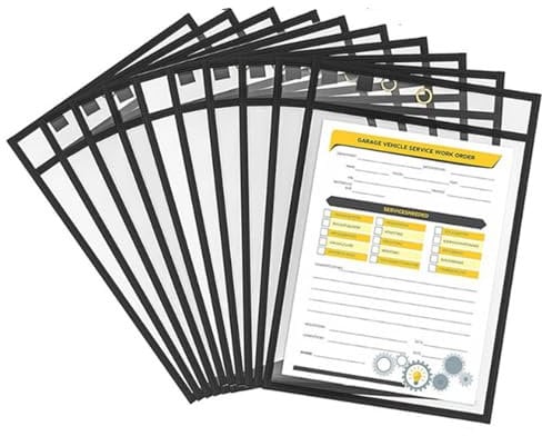 10 Packs Black Dry Erase Pockets Transparent Dry Erase Sheets 10 X 14 Inch Reusable Plastic Wallets Hanging Job Ticket Protector Write and Wipe Pocket Dry Erase Holder Dry Erasable Pocket Protectors