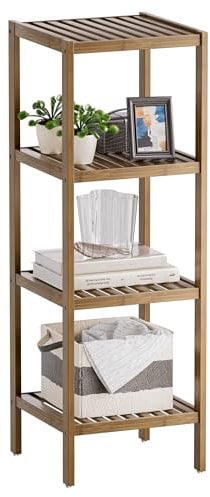 SMIBUY Badezimmer-Aufbewahrungsregal, 4 Ebenen, Bambusregal, Organizer, multifunktionales Regal für Wohnzimmer, Schlafzimmer, Küche (Walnuss)