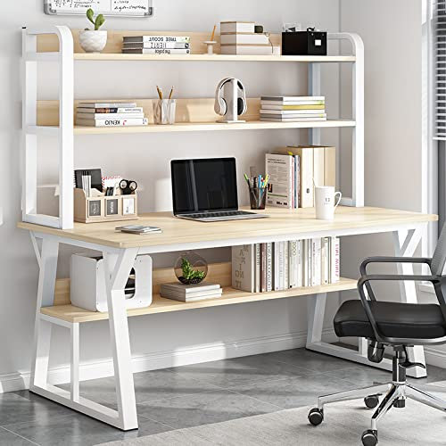 Computertisch für das Homeoffice, mit Ablageflächen und Bücherregal – moderner Schreibtisch mit stabilem Metallrahmen für Zuhause und das Büro