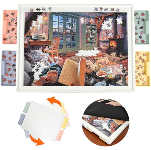 Playboda 1000 Piece Modern Plastic Puzzle Board with Drawers, 30x22 Rotating Table for Adults & Kids Aged 6 and Up