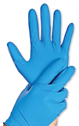 FRANZ MENSCH 100 Stück Nitrilhandschuhe Power Grip Light | puderfrei, Packung, blau, 10/XL, L: 24 cm, Schutzhandschuhe, Gastronomiehandschuhe, Industriehandschuhe, Montagehandschuhe