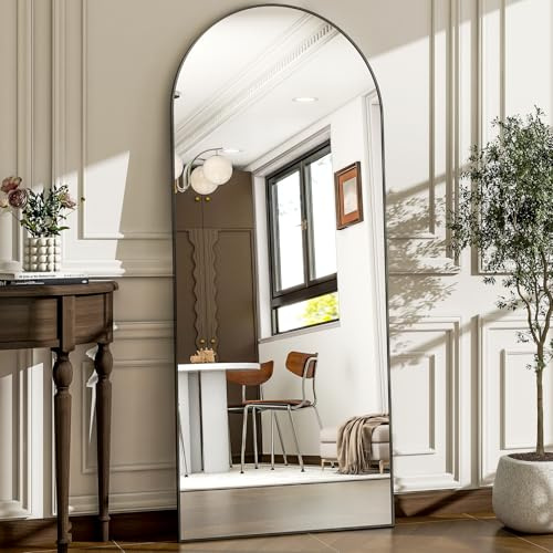 WISSMIELS 57 x 20 Arched Full Length Mirror - Wall Mounted/Floor Mirror Aluminum Alloy Frame Full Body Mirrors for Bathroom Living Room Bedroom and Entryway,Black