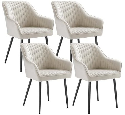SONGMICS Esszimmerstuhl 4er Set, Küchenstuhl, Sessel, Samt, Polsterstuhl mit Armlehnen, Loungesessel, bis 120 kg belastbar, Metallbeine, für Esszimmer, Küche, cappuccinobeige LDC087W14