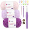 Renyiz Chenille Yarn Chunky Yarn for Crochet Fluffy Yarn Baby Blanket Yarn 3x50g Soft Fluffy Wool with 5mm Crochet Hook Amigurumi Crochet Yarn for Beginners (Purple-3)