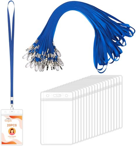 Segus Porte Carte Tour de Cou, 20 Pièces Cordon Tour de Cou avec Porte Badge Plastique, Porte Badge Vertical, Tour de Cou Porte Clé avec Boucle Pivotante pour Infirmiere, Enseignants (Bleu)