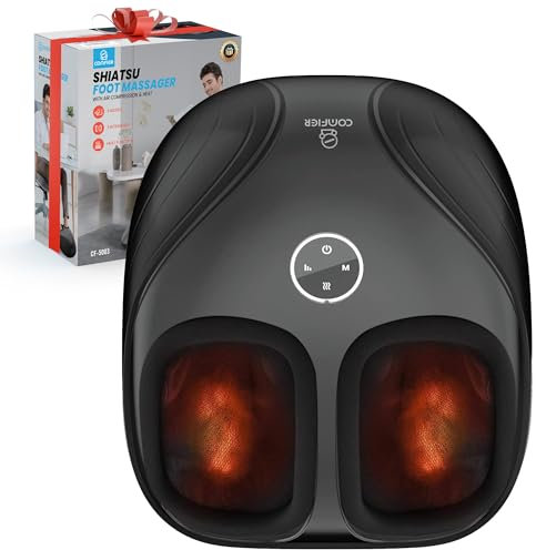 COMFIRT Foot Massagers,Heated Feet Massager with Kneading Rolling Compression, Shiatsu Electric Foot Massager for Plantar Fasciitis, Gifts for Women Men