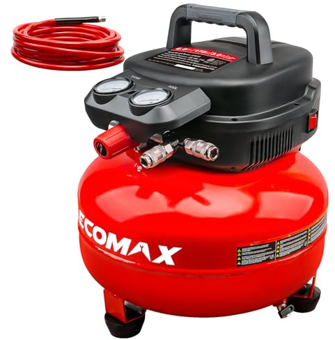 ECOMAX Air Compressor, 6 Gallon Pancake Air Compressor with 25ft Air Hose, Max Pressure 175PSI/1.5HP, Compressor for Air Tools, Car Tires,