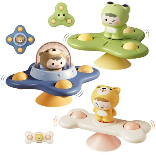 Saugnapf Spielzeug Baby BPA-frei, 3 Stück Fidget Spinner Baby Spinner Mit Saugnapf Für Hochstuhl Flugzeug Reise Badewannenspielzeug Badewannen Spielzeug Wasserspielzeug Badespielzeug