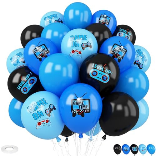 Video Game Party Balloons,30Pcs 12inch Blue Black Confetti Game Theme Printed Balloons Decorations for Game Party Supplies Teens Player Birthday Party Decorations