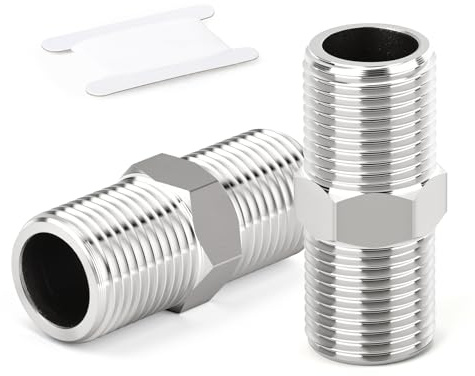 ERGAOBOY 2 Stück Hex Nipple, 1/2 BSP Außengewinde x 1/2 BSP Außengewinde 304 Edelstahl Rohr Adapter Armaturen, Länge 50MM gerader Anschluss