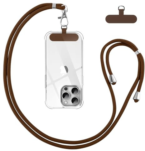 Vauki Cordon Telephone Portable, Tour de Cou Téléphone Universelle avec Patch, Réglable Amovible en Nylon Collier Lanière Corde en Bandoulière Compatibles avec Plupart des Smartphones Case, Marron