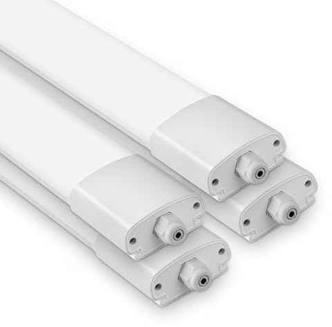 4 Stücke LED Feuchtraumleuchte 60CM mit 20W 2200LM, Deckenleuchte Feuchtraum Flach Feuchtraumlampe Wasserdicht IP65, 4000K Neutralweiß Werkstattlampe, Kellerleuchte, Wannenleuchte für Büro Garage