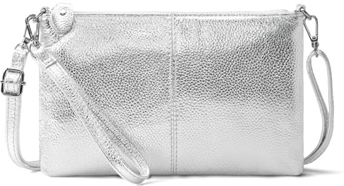befen Small Genuine Leather Crossbody Bags for Women Wristlet Clutch Wallet-Silver
