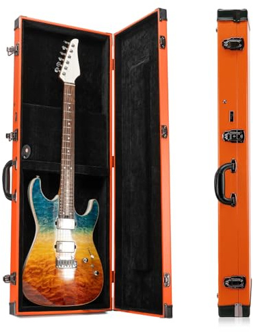 REAL MISSION Rm - Custodia rigida per chitarra elettrica, quadrata, portatile, per chitarra elettrica standard, adatta a Fender Strat/Tele Style (arancione)