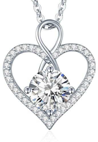 LOUISA SECRET Frauen Halskette Infinity Herz Eternal Mini Herz Moissanite | Runde Halskette 925 Sterling Silber Kette Damen mit Anhänger,Geburtstag Geschenk Valentinstag Schmuck Weihnachtstag
