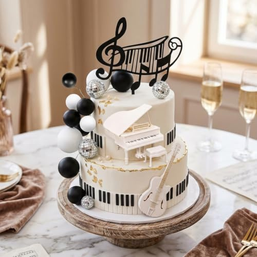 Musik-Kuchenaufsatz, Klaviergitarre, Musiknoten, Bälle, Kuchendekorationen für Musiker, Geburtstagsparty, Rock-Mottoparty-Zubehör