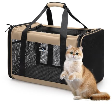 Wakytu Transporttasche für Katze Hund,Erweiterbare Hundetransportbox,Hochwertige Katzentransportbox flugzeugtauglich, bis 8 kg für Katzen und mittelgroße Hunde