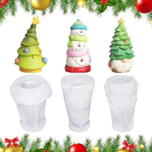 Noetopolis Silikonform Weihnachten, Silikon-formen Gieß-formen Weihnachten, Silikon-formen Gießformen Weihna-chts, Kerzenformen Weihnachtsbaum (3 Stück 3D Silikonformen Gießformen Weihnachten)