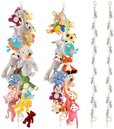 2 Pack Teddy Hammock, Toy Hammock Bohemian Style Soft Toy Storage | Toy storage bag Includes 40 Clips Teddy Bear Storage 2 Meters Nursery Decor for Hang Plush Dolls Scarves Photos (White)