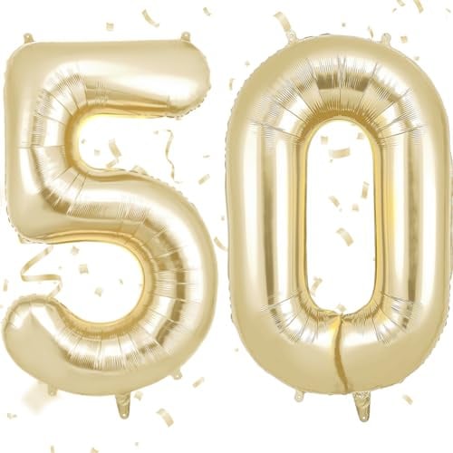 AOOSU Zahlen Luftballon 50. Geburtstag Hellgold, 40 Zoll Folienballon Zahl 50, 101cm Riesenzahl Ballon Geburtstagsdeko für Frau Mann Geburtstag Party Dekoration Jahrestag Dekorationen