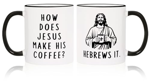SteadStyle Funny Christian Gifts for Women Men, Jesus He Brews It Mug 325ml | Faith Humour Gift, Religious Gift for Christmas Birthday Church Friends, Pastor Appreciation Priest Bible Verse Coffee Cup
