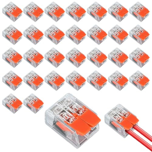 YAYNO 30 Pezzi Connettori Elettrici Rapidi con Polo Morsettiera elettrica Morsetti di collegamento a 2 poli Connettori per Cavi con Leva di Azionamento
