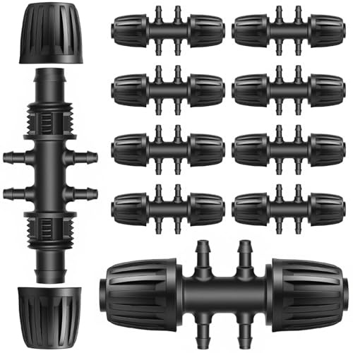Mbsomnus 10 Pièces Raccords en T à Barbelures 1/2 Pouce vers 1/4 Pouce Raccords de Tuyau D'arrosage Micro Drip pour l'alimentation en Eau des Pelouses et l'irrigation de Jardin