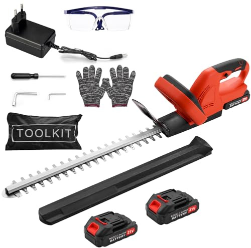 Akku-Heckenschere, 21-V-Handheckenschneider, Leichter und kompakter | Buschschneider inklusive 1500 mAh Akku und Ladegerät, 51 cm Schneidklinge, Akku-Heckenschere zum Trimmen
