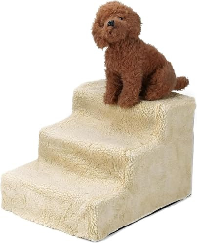 ARATERVIO Hundetreppe 3 Stufen 30cm hoch | Haustiertreppe mit Plüschbezug | rutschfeste Katzentreppe & Hundetreppe für kleine Hunde | 35x45x30cm Haustier Treppe für Treppen & Stufen