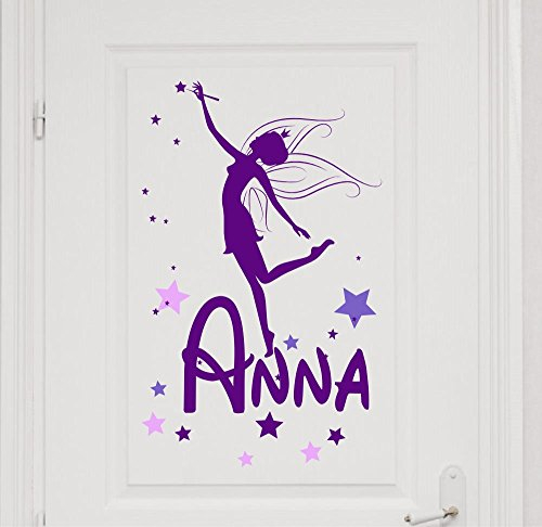 Wandtattoo Türaufkleber mit Wunschnamen 73063-29cm-tricolore-violett, Sterne - Elfen, Fee, Prinzessin - fürs Mädchenzimmer, Kinderzimmer Mädchen, Kinderaufkleber