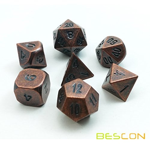 Bescon Antike Kupfer Solide Metall Polygonal Würfel Spielwürfel Würfeln für DND Dungeons und Dragons, Antique Copper Metallic RPG - Rollenspiel Polyedrische Dice 7pcs Set d4 d6 d8 d10 d12 d20 d%