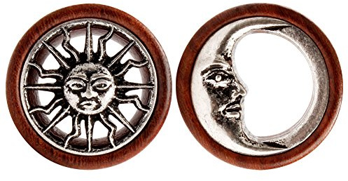 KUBOOZ New Tribal Sun & Moon Tunnels de Chair en Bois Naturel Organique Double évasée Plug Stretcher Ear Stretcher