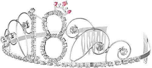 Haarreif Krone 18. Geburtstag Happy Birthday Kristall Strass Krone Verzierungen Hochzeit Haar Haarband Kamm Stirnband für Frauen (18. Geburtstag)