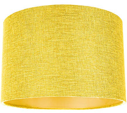 Contemporary and Sleek 12 Inch Deep Yellow Natural Linen Fabric Drum Lamp Shade 60w Maximum | 30cm Diameter | for Table Lamp or Pendant by Happy Homewares