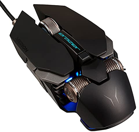 MEDION ERAZER X81666 USB Gaming Mouse Maus (12000DPI, PixArt PMW 3360, 6 Tasten OMRON Switches, DPI Scrollwheel, Farbanzeige, RGB Beleuchtung, Metall Mausgleiter, Sniper Key, MD88666)