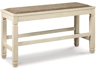 Signature Design by Ashley Bolanburg Double Upholstered Bench, Counter Height, Whitewash