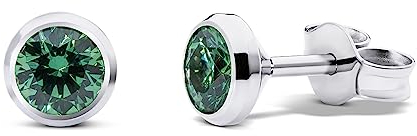 TIABELLE – Ohrstecker TRUMPET aus Titan mit funkelnden Swarovski® Zirconias – Silberfarbene Ohrringe für Damen – allergenfrei & hautverträglich – Handmade in Germany (MIDI | 5,1mm ø | Green)