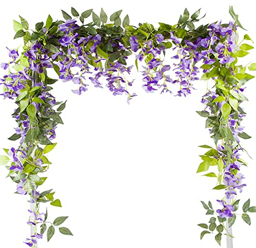 VINFUTUR 5pcs*2m Artificielle Fleurs Wisteria Vigne, Faux Glycine Fleurs Guirlande Suspendue Décor pour la Maison, Le Jardin - Violet