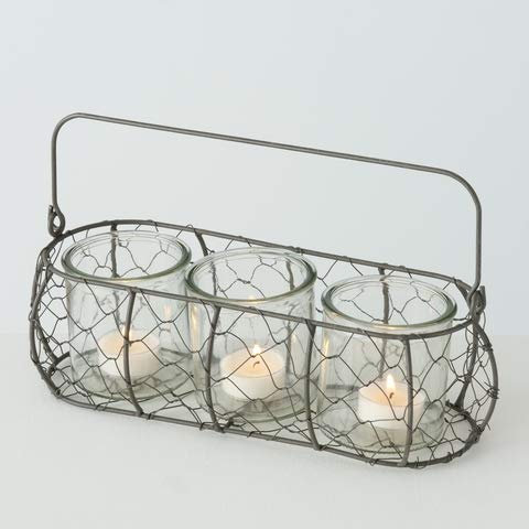 Windlicht Korb aus Eisen mit Glaseinsatz 4 tlg H 10 cm