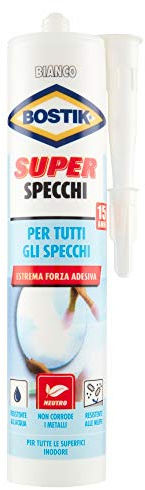 Bostik Super Specchi adesivo neutro per specchio non corrode cartuccia 425gr, bianco